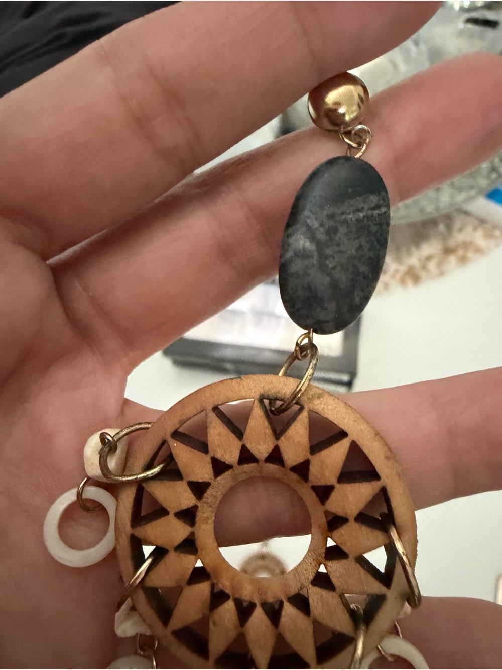 Bohemian Wood & Stone Statement Earrings - Picture 12 of 12